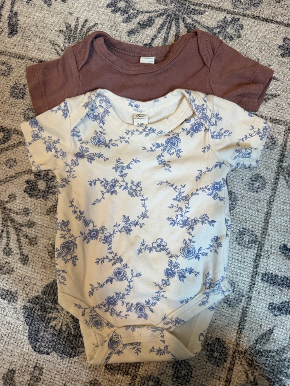 Colored Organics Onesie Set - Blue/Cream & Dusty Rose
